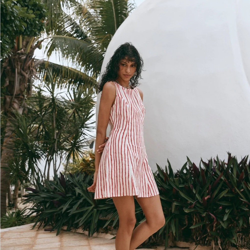 VRG GIRL CHLOE LINEN MINI DRESS STRIPE